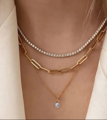 Stylish 3 Layers  Crystal Pendant Set