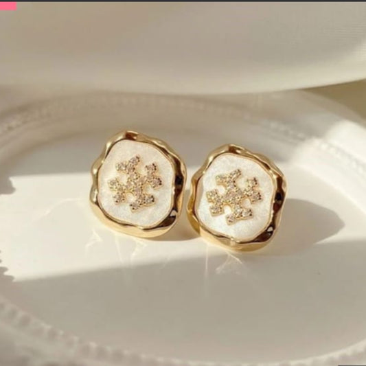 Elegant White and Golden Zircon Studded Earrings