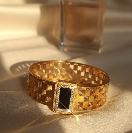 Golden Stainless Steel Zircon Studded Bracelet