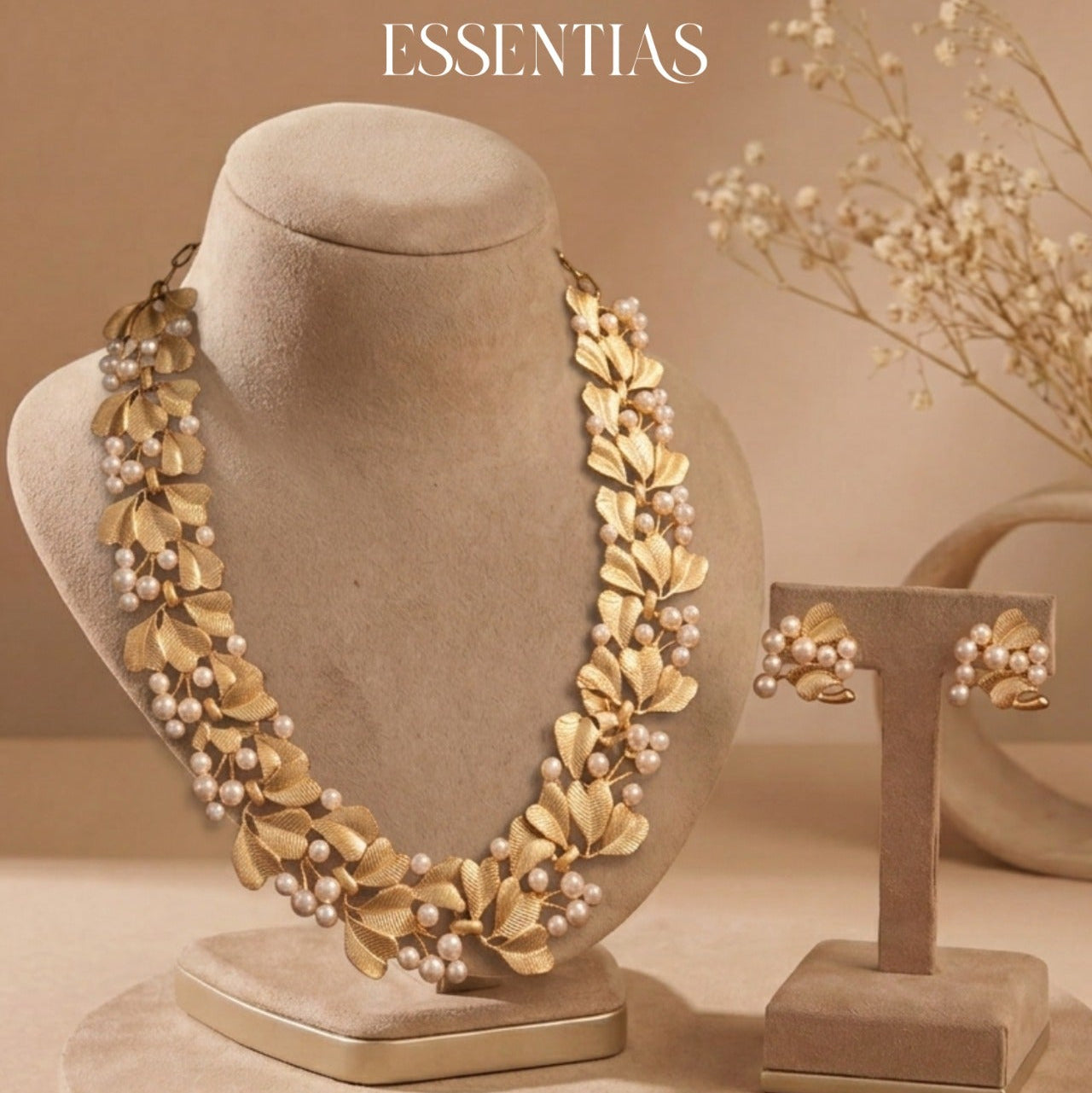 Luxurious Gold Finish Pearl French Necklace Set
