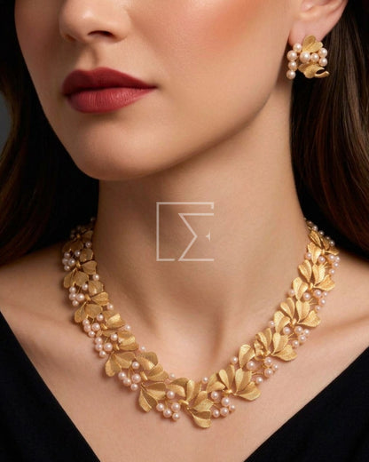 Luxurious Gold Finish Pearl French Necklace Set