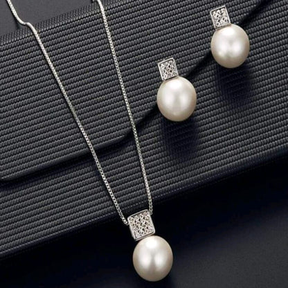 Pearl and Gold Square Zircon Studded pendant Set