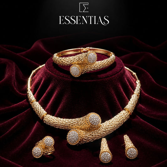 High-End Glamorous Zircon Gold Necklace Set