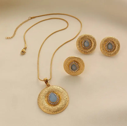 Premium Shiny Gold Zircon Studded  Pendant Set