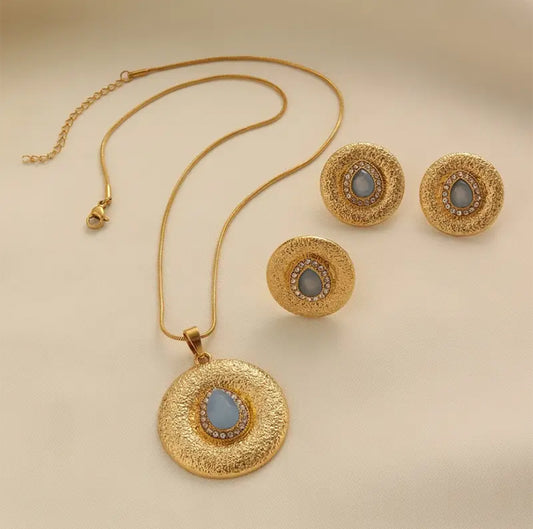 Premium Shiny Gold Zircon Studded  Pendant Set