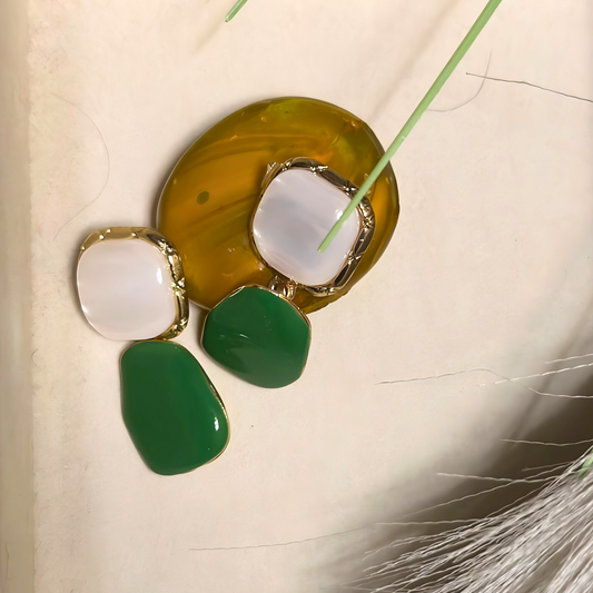 Green and White French-Inspired Earrings