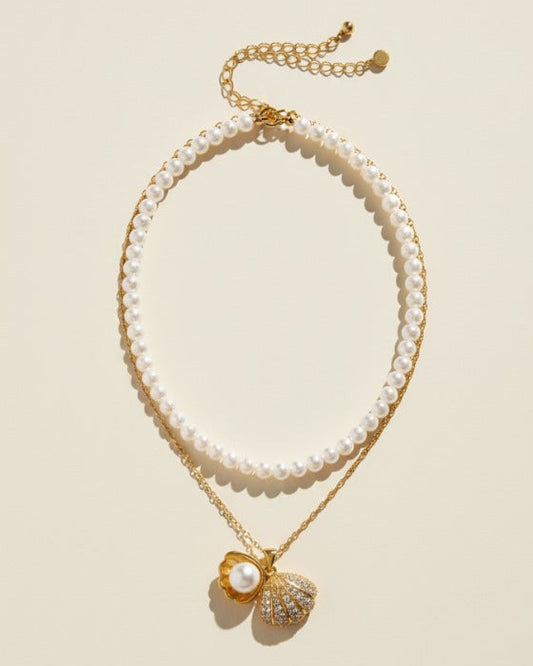 Elegant Double Layered Golden Pearl Pendant